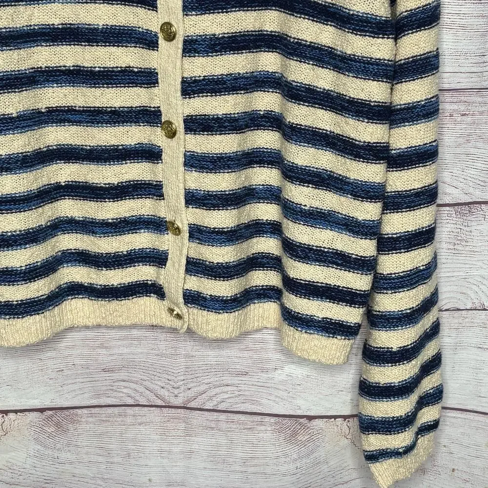 J. Crew Blue & Cream Striped Preppy Cotton Blend Quiet Luxury Cardigan Size XL